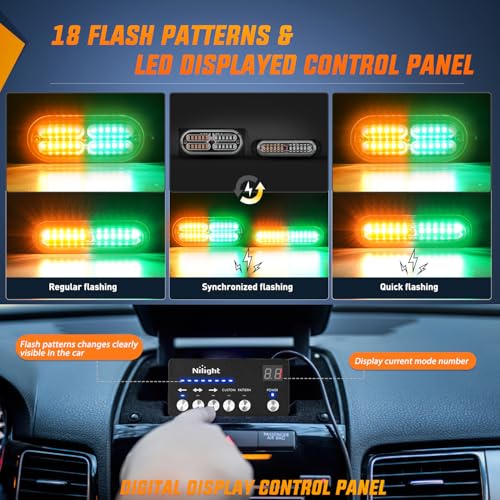 Image of Nilight 8PCS Led Strobe Lights with Controller 12V 24V Sync Amber Green | 12 24 LED Surface Mount Emergency Hazard Warning for Vehicle Car Truck RV ATV