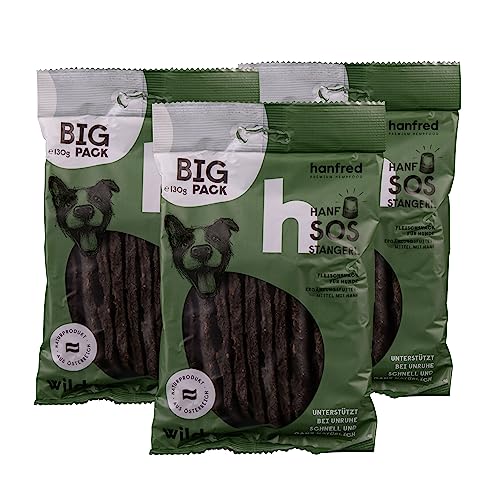 SOS Big Pack Stangerl Wild, Hundesnack mit Kräuterpulver, Snack für Hunde, Futterergänzung, getreidefrei, bei Unruhe, gegen Stress, 3 x 130g