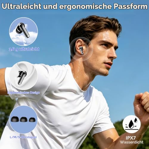 2026 Neu Bluetooth Kopfhörer, In Ear Kopfhörer Kabellos Bluetooth 5.4, 4 ENC Noise Cancelling Mic mit 40Std Tiefer Bass… – Ansicht 6