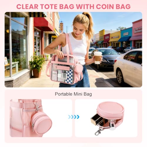 Image of Clear Tote Bag 12x6x12 Stadium Approved Transparent Crossbody Bag with Multi Pockets for Sports Concerts