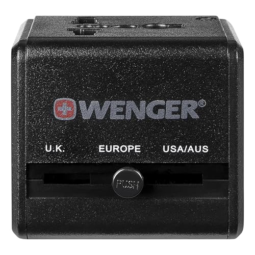 Image of Wenger Universal Travel Adapter with USB Charger for Global Travel, Black, Blend of Style & Function, Swiss Designed (604559)