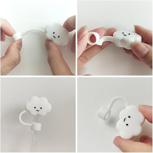 Miniatura 3 de NETRIWOW 6 fundas de popote compatibles con vasos Stanley de 30 y 40 onzas, 0.394 in de silicona con diseño de nube, tapas protectoras de popote