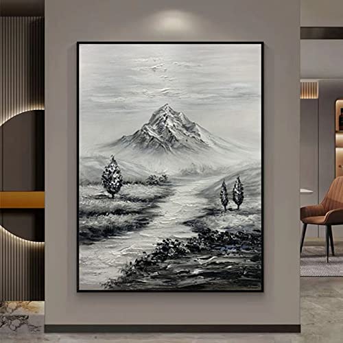 Effet couteau épais 3D pour ce grand tableau abstrait gris et noir