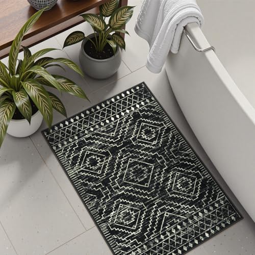 Tapete Morroquí Wonnitar 2'x3' Negro Antideslizante miniatura 4