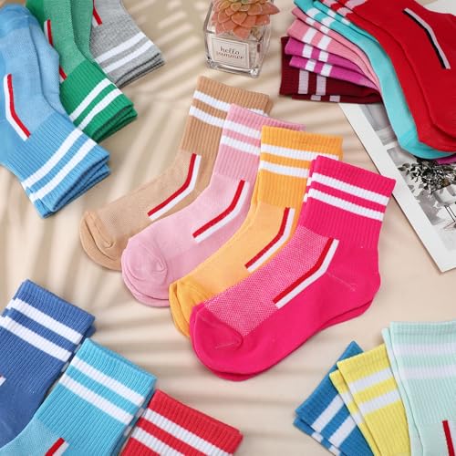 Geyoga 40 Pairs Women Cotton Athletic Crew Socks Colorful Striped Casual Soft Lightweight Quarter Socks Gift for Gym Tennis Travel3