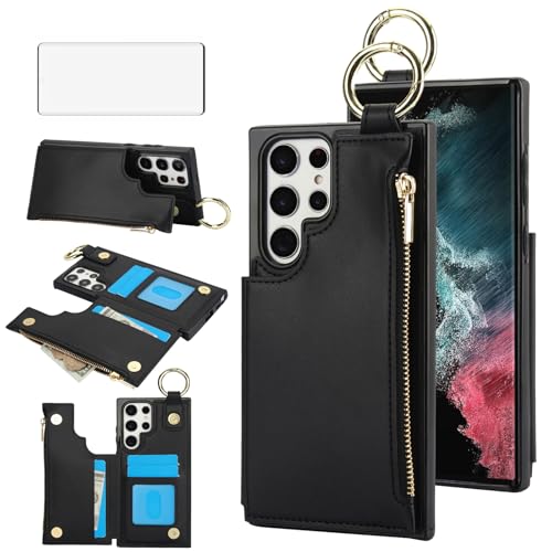 Coque Samsung S22 Ultra 5G idéale pour voyager avec étui carte rfid et anneau de béquille de table