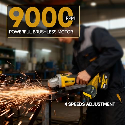 Image of Cordless Angle Grinder 3 /8 inch-16-21V Brushless Motor Battery Grinder Kit, Power Cut Off Tool with 2x4.0Ah Battery & Charger, Grinding Accessories for Metal Cutting, Grinding, Polishing