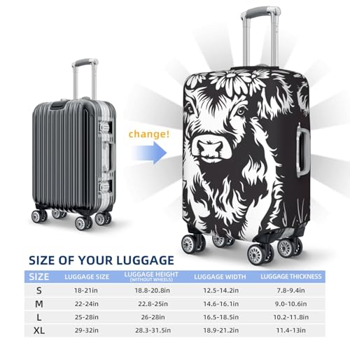 Floral Cow Silhouette Print Luggage Cover For Suitcase,Washable Elastic Travel Suitcase Protector With Zipper Closure And Bottom Buckle – Fits 18-32" Luggage-Large4