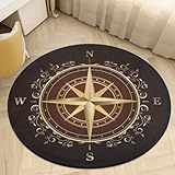 Huryilo Golden Vintage Compass Round Rug Circle Area Rug Round Carpet for Living Room Bedroom 3 ft
