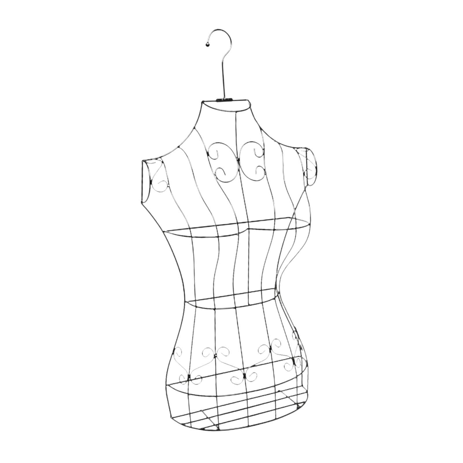 Mannequin de couture suspendu demi-corps sur cintre en tissu beige