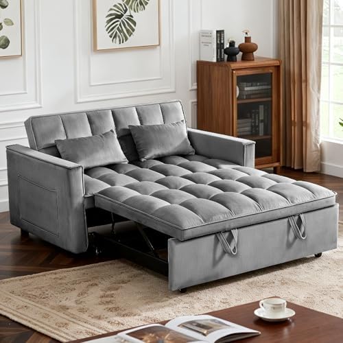 Sleeper Sofa Bed with Adjustable Backrest & Side Pockets, Gray | Adjustable Backrest & Side Pockets,Pull Out Sofa,Comfortable Fabric