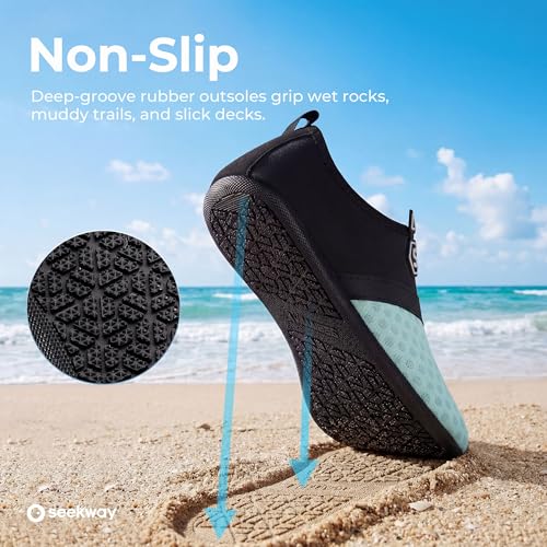 Image of SEEKWAY Water Shoes Quick-Dry Aqua Socks Barefoot Slip-on for Beach Pool Swim River Yoga Lake Surf Women Men Black SK001
