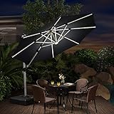 PURPLE LEAF 10ft Solar powered LED Patio Umbrella Outdoor Round Umbrella Large Cantilever Umbrella...