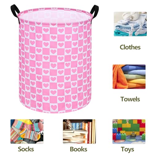 Image of 19.7 inch Round Kids Laundry Basket Gift Baskets Storage Laundry Hamper Toys Nursery Bin with Handles,Storage Basket for Childrens Room Bedroom Decor (Pink Heart)