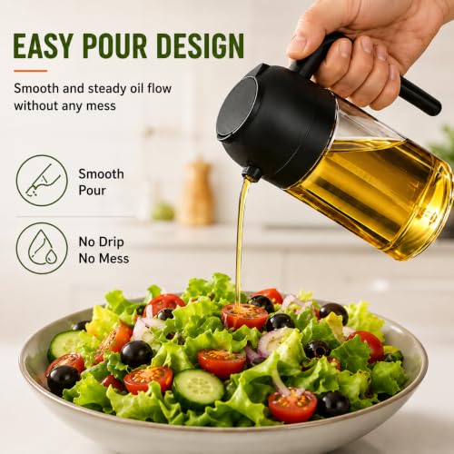 Image of 2-in-1 500ml Glass Oil Dispenser & Spray Bottle | Oil & Vinegar Sprayer for Cooking, Air Fryer, Salad & Kitchen Use | Leakproof, Refillable, Black