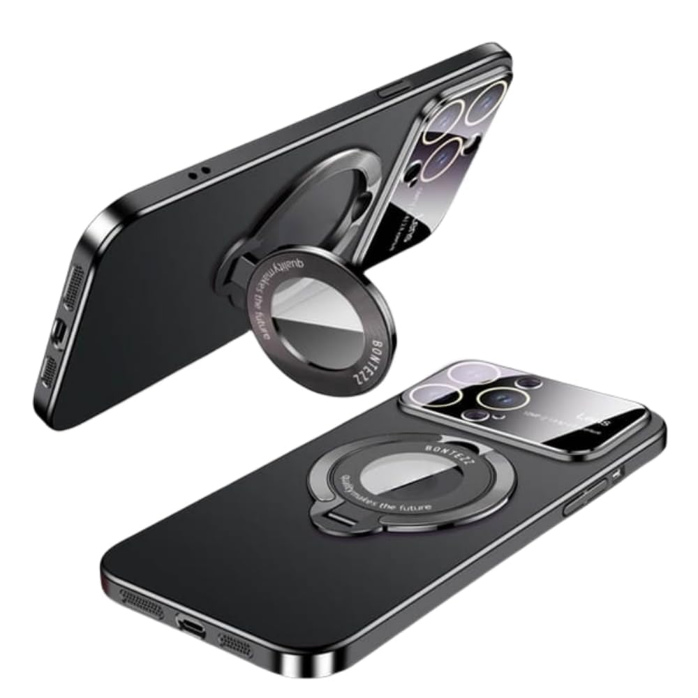 lunhaifi Large Window Phone Case Leak Label Magnetic Bracket,O-Ring Frosted Integrated Bracket Shell Multifunctional Use Bracket for iPhone 14 13 12 11 Pro Max (Black,for iPhone 13ProMAX)