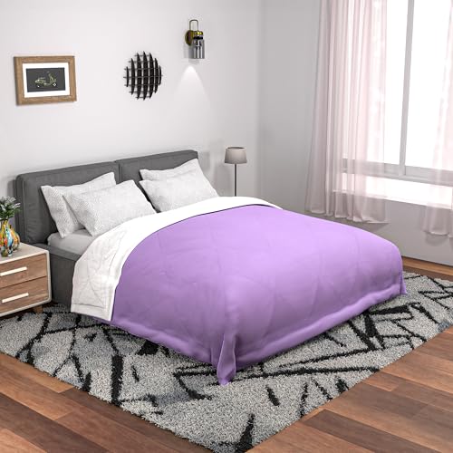 Image of Kuber Industries Premium 90x100 in (Extra Thick) Reversible Soft Blanket for Winter|300 GSM Comforter & Garam Kambal for Home | Quilted Razai /Double Bed Blankets for Winter | Lavender & Off-White