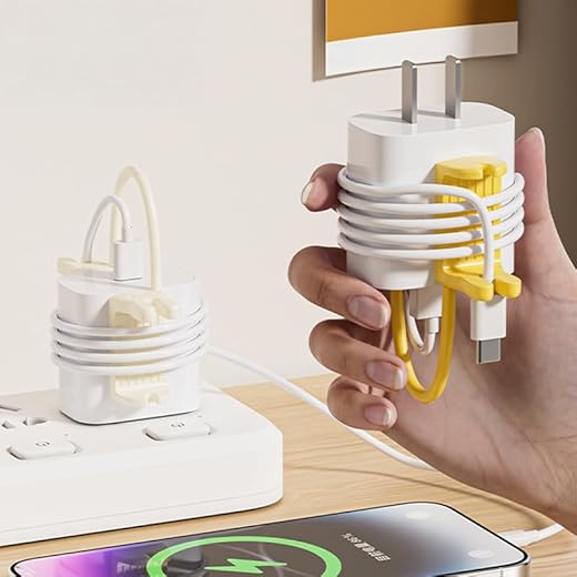 2Pcs Multifunctional Cable Fixed Storage Organizer Yellow Beige Portable USB Data Cable Winding Device