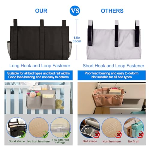 Image of Surblue Caddy Hanging Organizer Bedside Storage Bag for Bunk and Hospital Beds, Dorm Rooms Bed Rails(8 Pockets),Black