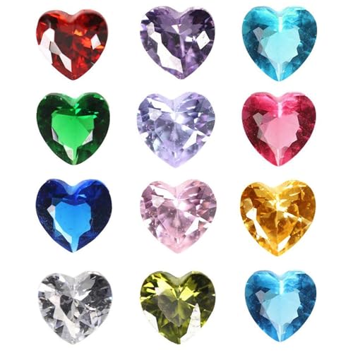 RUBYCA Birthstone Floating Charms for Glass Living Memory Lockets & Pendant Necklace Cubic Zirconia CZ (5mm Heart, 48Pcs)