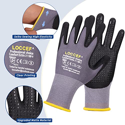 image for LOCCEF Work Gloves MicroFoam Nitrile Coated-6 Pairs,Endurance Seamless