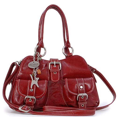 Catwalk Collection Handbags - Dames Leer Top Handvat/Schoudertas/Cross Body met afneembare riem - FAITH - Rood