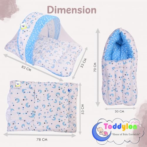 Image of Toddylon Baby Bed New Born Baby Bedding Set | Mosquito Net | Carry Bag | Mattress | Carry Bag | Essentials Combo | Cotton | Infants | Baby Boys & Baby Girls | Beds (0-6 Months) (3PCS Set)