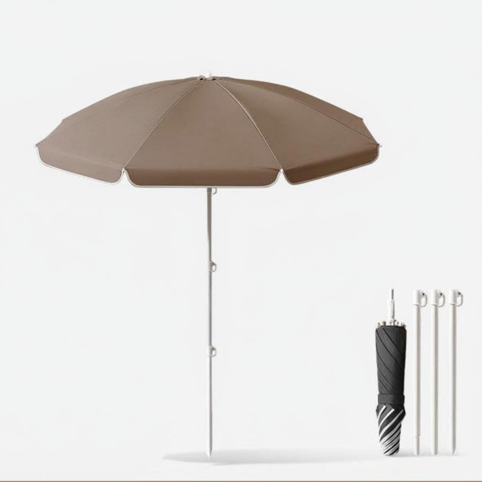 Rainproof Foldable Patio Umbrella Waterproof Portable Sunshade Umbrella Water Repellent Portable Shade Canopy Lightweight for Camping, Latte, Standard | Sporting Goods | Golf-image-13