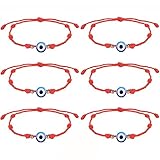Dochais 6 Stück Böser Blick Armband für Damen Männer rot String Armband Glücksschmuck Lucky Kabbalah Schutz 7 Knoten Verstellbare Armband Paare Freundschaft Armband Geschenk-Set (Rot)