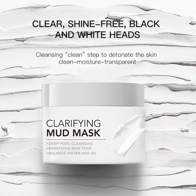 Clay Mask, Clarifying Deep Cleansing White Mud Mask - Pore Minimizing Facial Mask with Hyaluronic Acid, for Oily, Dry & Combination Skin, Includes Dual-Ended Silicone Brush (1.76 Oz)