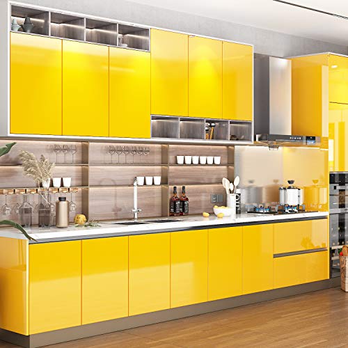 Livelynine Zelfklevende folie, geel, zelfklevend behang, meubelfolie, hoogglans folie voor meubels, kasten, kinderkamer… - Image 3