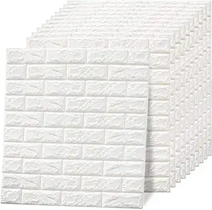 SMEF 3D Wall Panels Brick Self-Adhesive Waterproof PE Foam Wallpaper Used for Bathroom Living Room Home Decoration (White, Pack of 10)