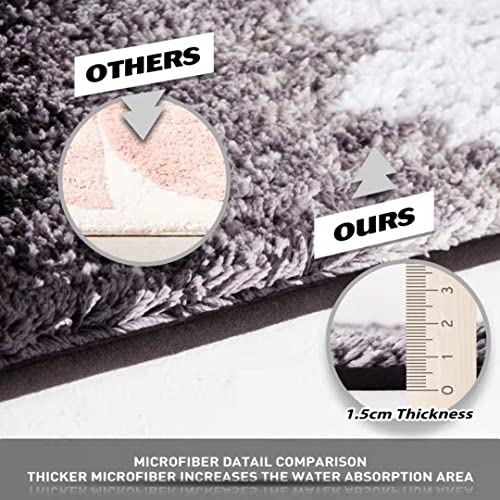 Non Slip Absorbent Bathroom Rug Mat, Fluffy Bath Mats, Machine Washable And Water Absorbent Shower Carpet For Pets And Seniors, Black-White-Grey 20"X32" #TOP3