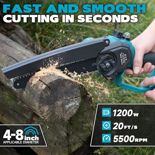 Image of 2-in-1 Cordless Pole Saw & 8'' Mini Chainsaw with Extension Pole for Tree Trimming (Cyan Blue-8inch4.0Ah)