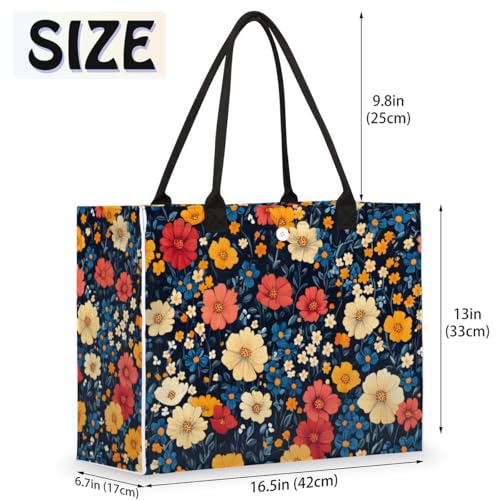Brightly Colored Flowers Tote Bag for Women Large Beach Bag Reusable Tote Bags for Work Travel Beach Shopping2