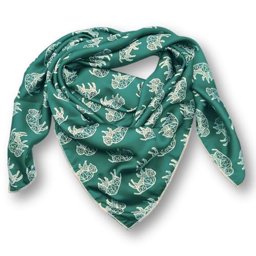 Wild Rag Silk Scarf 36'', Western Cowboy Bandana Square Silky Wild Rags,Turquoise & White Bison Tribal Scarves for Men & Women