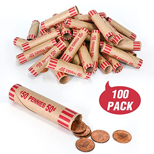 Image of LLIKED 100 PCS Preformed Coin Wrappers Rolls-Pennies