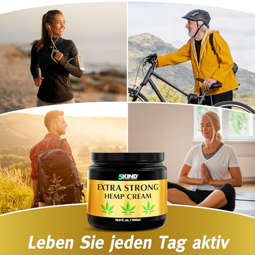 5kind Extra Starke Hanfcreme 500ml - Hochkonzentriertes Hanföl und Arnika-Creme - zur Massage von Gelenken & Muskeln, unterem Rücken, Knien, Nacken & Schultern - Reich an natürlichen Extrakten