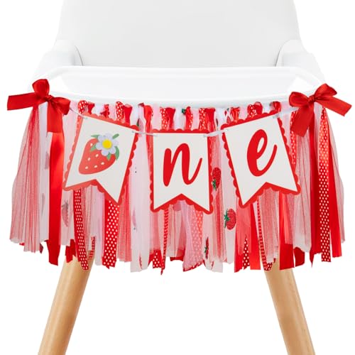 Image of Strawberry inchSweet One inch High Chair Banner - First Birthday Decorations for Girls, Berry-Themed High Chair Garland, 1st Birthday Photo Backdrop Prop for Baby Girl Party
