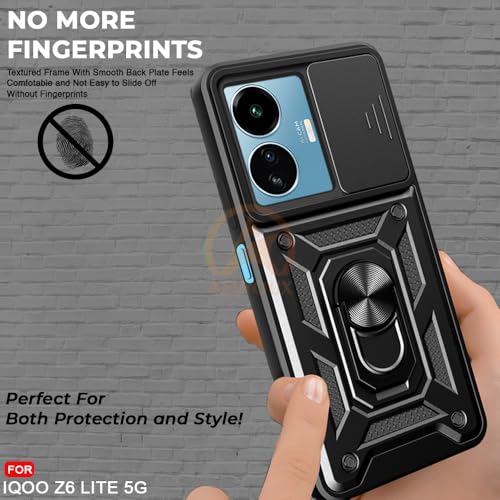Image of Armor Bumper Back Cover Case for IQOO Z6 LITE 5G Rotating Camera Cover, Ring Holder & Kickstand | Heavy Duty & 360 Degree Protection IQOO Z6 LITE 5G Back Cover (Black)