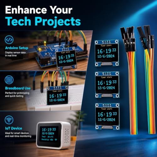 Image of 0.96 Inch OLED Display Module SSD1306 128x64 Pixel I2C IIC Serial Screen, Blue Display for Arduino, Raspberry Pi, ESP32 Projects (3.3V-5V)