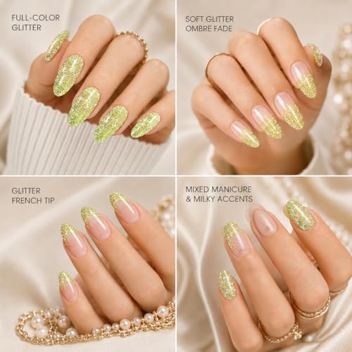 Image of Beetles Lime Green Glitter Gel Nail Polish, 15ML Sparkly Yellow Green Gel Polish, Shimmer UV LED Soak Off Color Gel for Summer Party Nail Art DIY Manicure