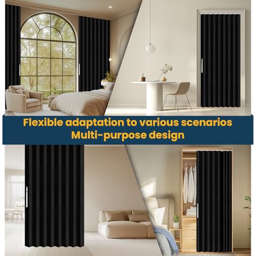 Image of AJAZZ 100% Blackout Sliding Door Curtains for Doorways, Accordion Doors for Doorway, Magnetic Door Curtain for Bedroom Living Room Doorway Curtain Sets Included Tracks (1 Pack, 72W x 79 L, Black)