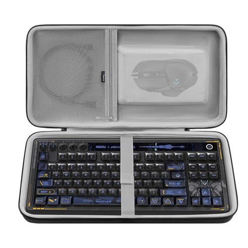 Image of GEEKRIA TKL Keyboard Hard Shell Case, Compatible with 8BitDo Retro 87, RK Royal KLUDGE M87, Keychron V3 Max TKL, Travel Carrying Bag for 87 Key Gaming Keyboard and Mouse Combo (Dark Gray)