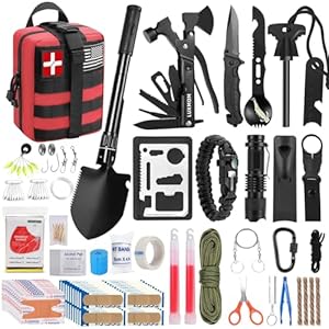 LUXMOM Survival Kit and First Aid Kit, 142Pcs Professional Survival Gear and Equipment with Molle Pouch, for Men Camping Outdoor Adventure/Gifts for Men Dad Christmas