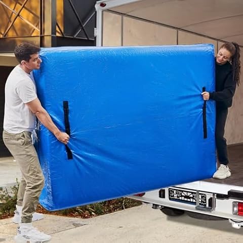 BETU Mattress Bags for Moving, Mattress Protector Waterproof Mattress Cover King Size Storage Bags with 8 Heavy-Duty Handles and Zipper for Bed Extra Thick Large Reusable (82"x79"x15" Blue) Cover