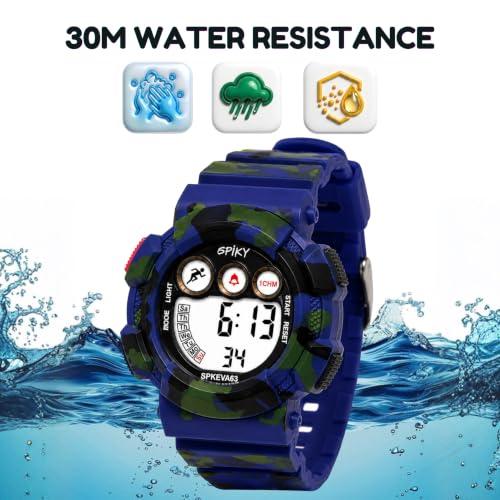 Image of SPIKY Round Digital Sports Watch for Kids | Military, Camouflage Design | Multifunctional & Luminous Display | 30M Water Resistant | Best Birthday Gift Wrist Watches for Boys & Girls | Age 2-12 Years