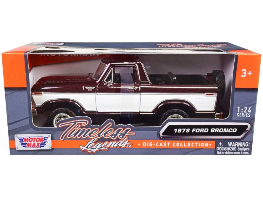 Motor Max 1978 Ford Bronco Ranger XLT con rueda de repuesto, marrón, vehículo a escala 1:24 de fundición