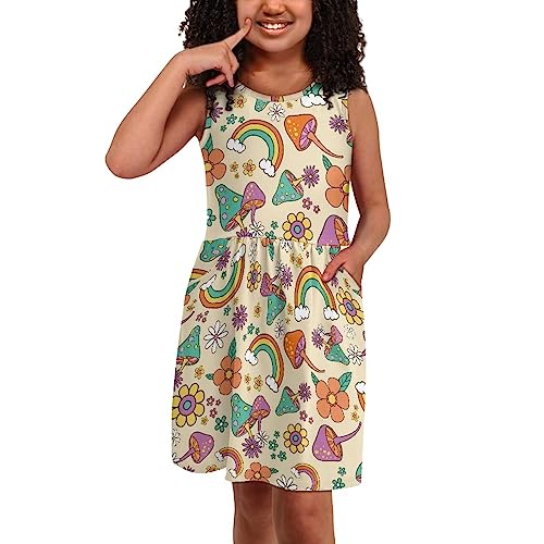 Loose Fit Cute Sundress with Side Pockets Soft Sleeveless Summer Floral Dress for Girls Playwear3