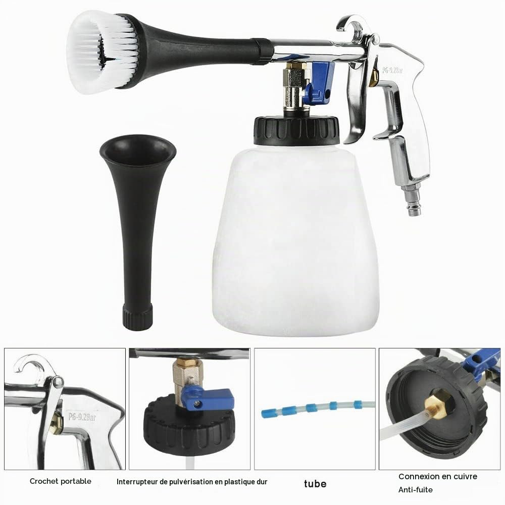 Pistolet de Nettoyage de Voiture, 60L 6~9,2Bar Kit de Nettoyage D'air Comprimé Pistolet de Lavage Portable Avec Buse, Serviettes, Gants, Brosses